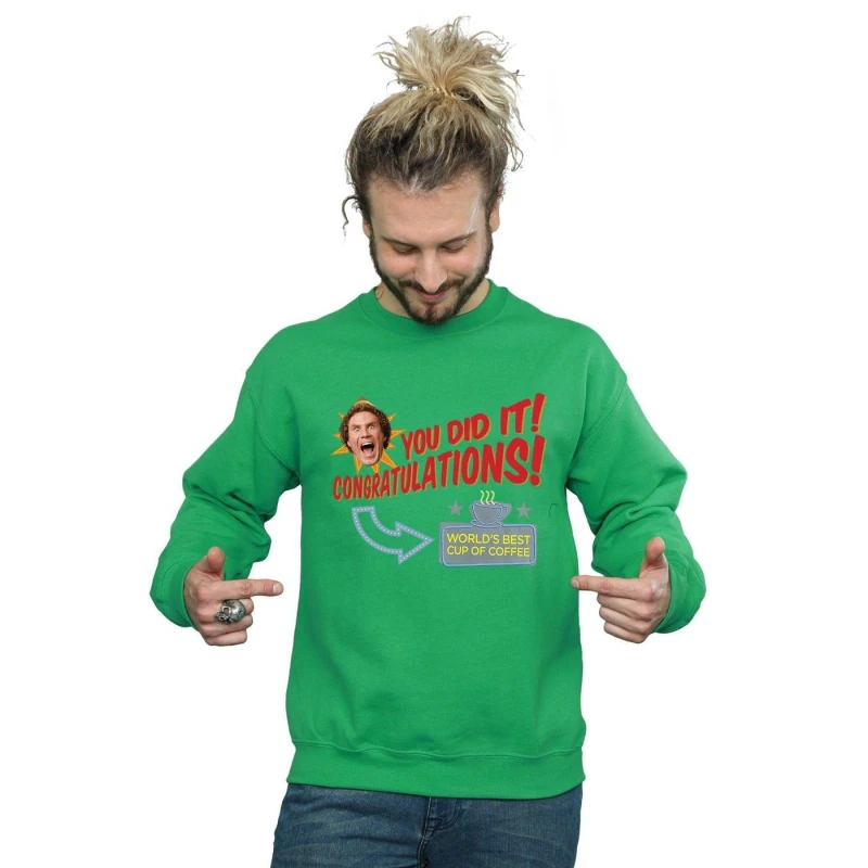 Image of Elf Elf Men World's Best Coffee Sweatshirt in Green Size: Small Green S Male 5057736090480