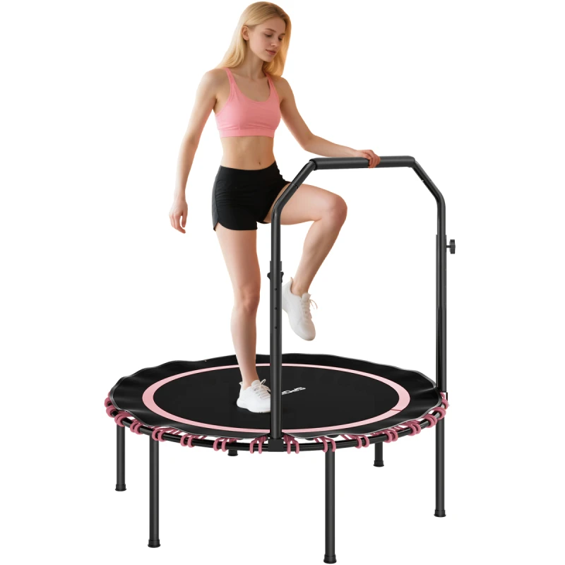 Image of SPORTNOW SPORTNOW Foldable Fitness Trampoline Rebounder with Handle - Pink