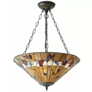 Image of Large Tiffany Glass Pendant Light - Dark Bronze Finish - 3 x 60W E27 gls Needed