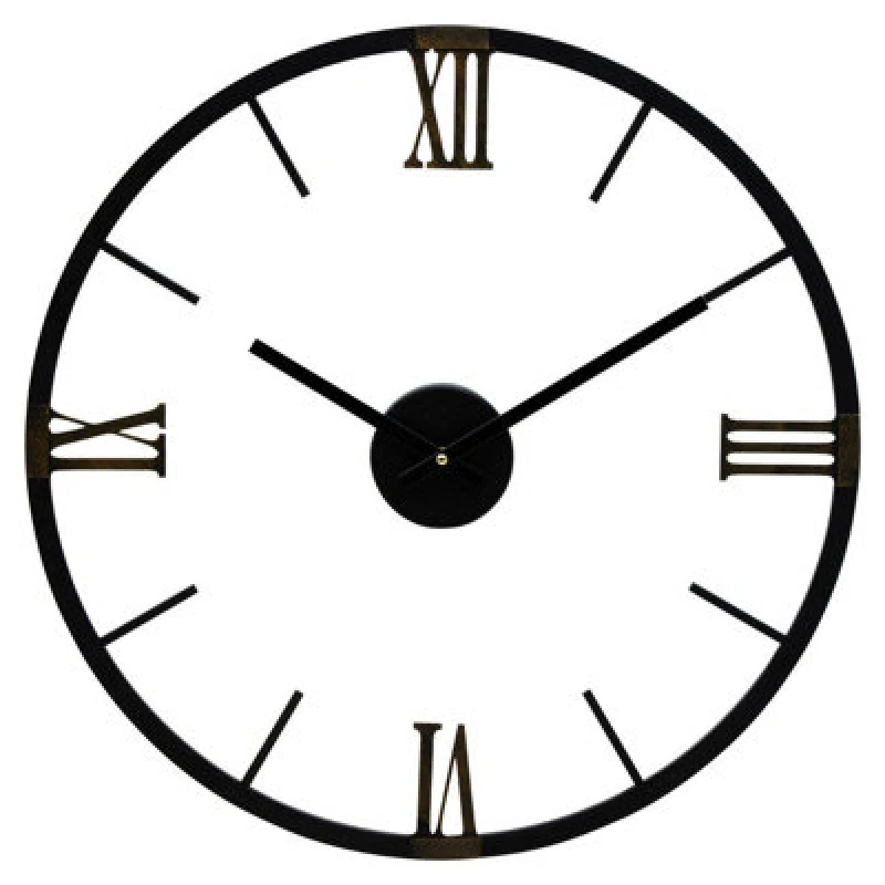 Image of Orsina Round Black Metal Wall Clock, Minimalist Modern Clock With Warm Metallic Detail, Contemporary Iron Frame