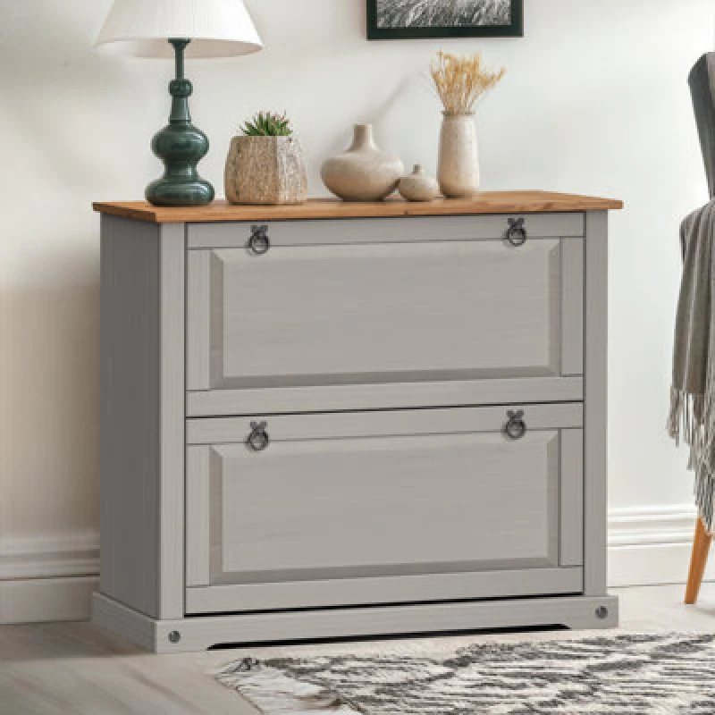 Image of Mercers Furniture Corona Grey Wax 2 Shelf Shoe Chest