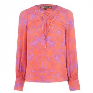 Image of Biba Lattice Long Sleeve Blouse - Purple/Orange