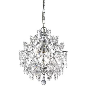 Image of 3 Light Ceiling Pendant Chrome with Crystals, E14