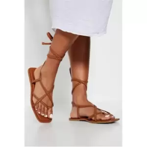 Image of I Saw It First Tan Plaited Lace Up Strappy Sandal - Brown
