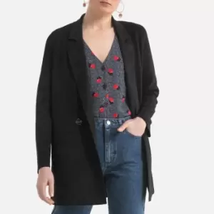 Image of Long Faux Suede Jacket with Buttons