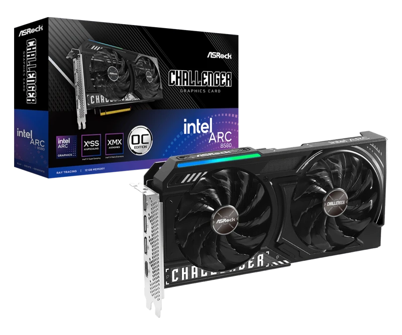 Image of ASRock Intel Arc B580 Challenger OC 12GB GDDR6 Dual Fan Graphics Card - Black - B580 CL 12GO