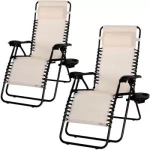 Image of Sun Lounger High Back 2 pcs Beige Reclining