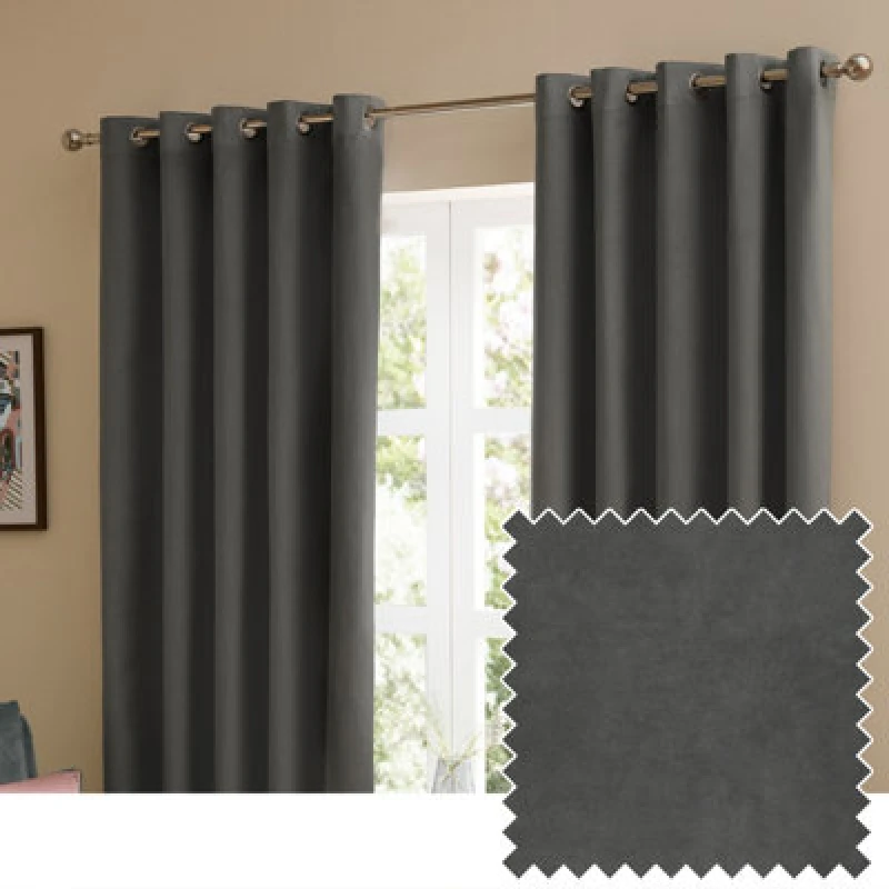Image of Furn. The Ultimate Velvet Room Darkening Eyelet Curtain Pair Charcoal (W)117Cmx (D)183Cm