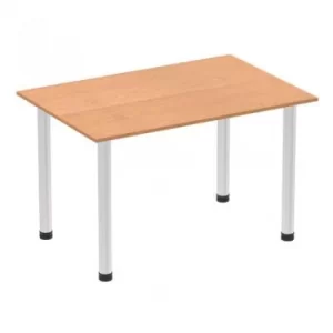 Image of Impulse 1200mm Straight Table Oak Top Brushed Aluminium Post Leg
