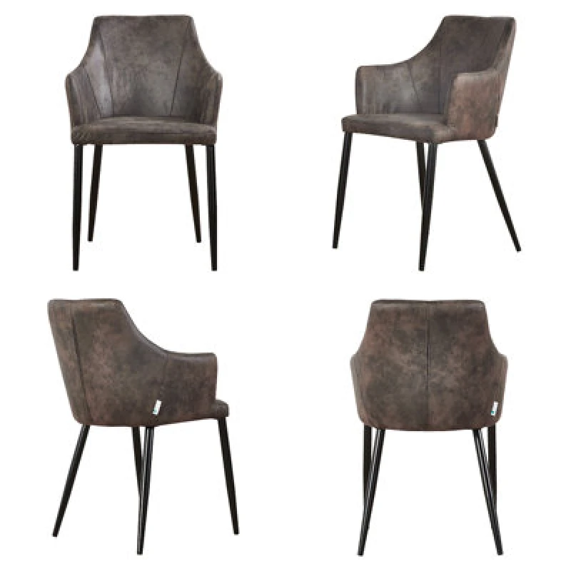 Image of Life Interiors Life Interiors Set of 4 Zarah Modern Faux Leather Dining Chairs with Armrests and Black Metal Legs, Comfortable Accent Chair in Dark Br
