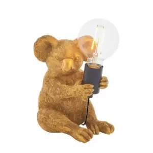 Image of Vintage Gold Koala Table Light - Resin Figure - Matt Black Lamp Holder