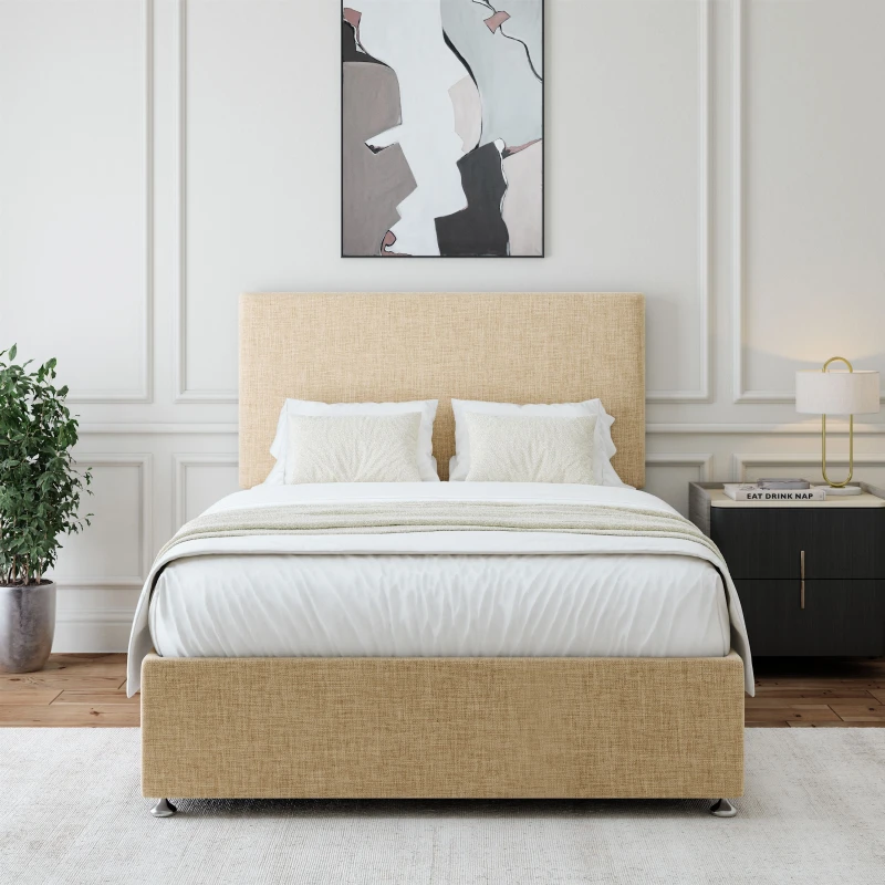 Image of Bedmaster Linen Divan Base & Plain Headboard in Natural Size: Small Single Natural Unisex Small Single