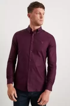 Image of Burgundy Slim Fit Long Sleeve Oxford Shirt