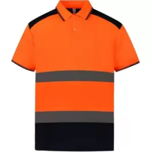 Image of Yoko Adults Unisex Two Tone Short Sleeve Polo Shirt (S) (Orange/Navy) - Orange/Navy