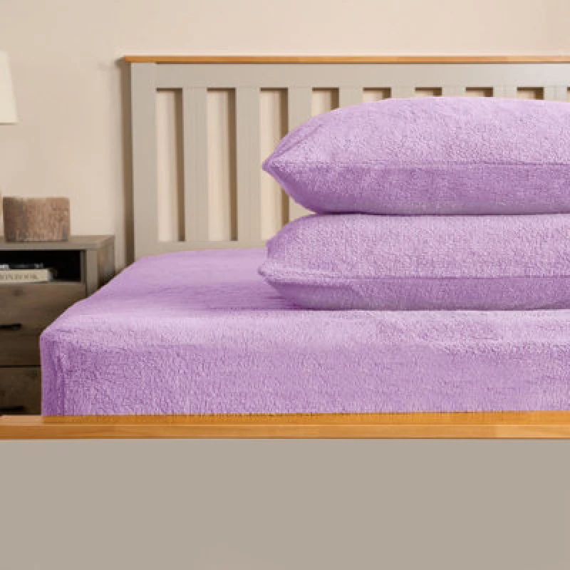 Image of OHS OHS 2 Pack Teddy Fleece Pillowcase Cover Bedding Set Thermal in Lilac Size: Standard Pillow Case Lilac Standard Pillow Case Unisex 5027434190638