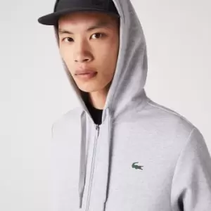 Image of Mens Lacoste SPORT Mesh Panels Hoodie Size 3 - S Grey Chine / Light Grey
