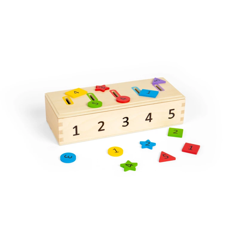 Image of Bigjigs Toys Sorter Box - 27pcs Wooden Montessori Numbers & Shape Sorting Toy, Multi 37010