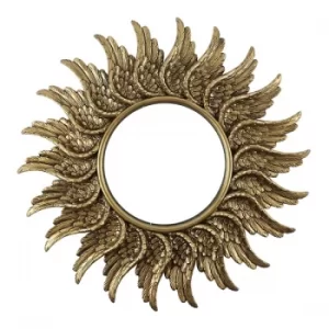 Image of Round Antique Gold Guardian Angel Wing Mirror