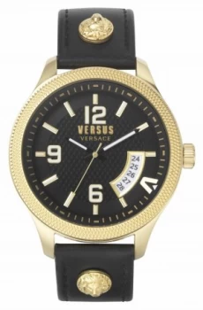 Image of Versus Versace Mens Reale Black Leather Strap Black Watch