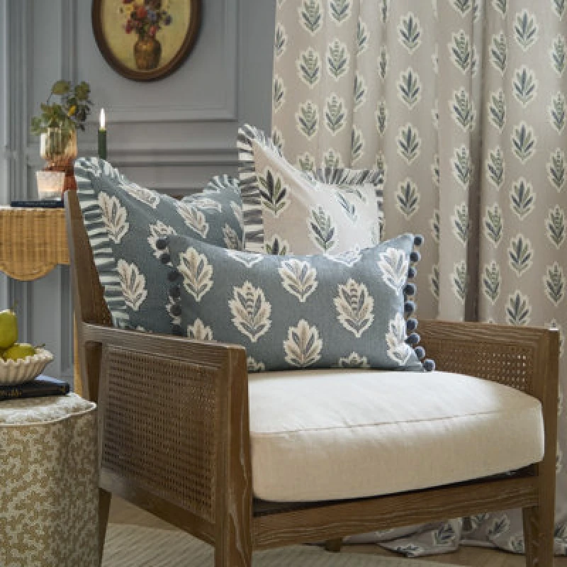 Image of Sanderson Sanderson Sessile Leaf Printed Cushion in Mid Blue Size: 30cm x 50cm Mid Blue 30cm x 50cm Unisex 5025532868589