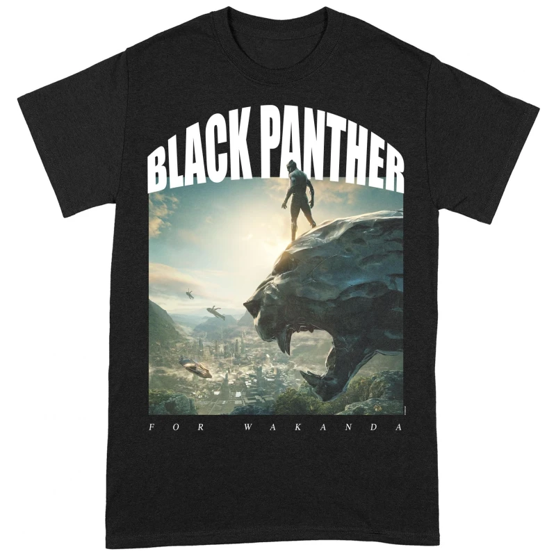 Image of Black Panther Mens For Wakanda T-Shirt in Black Size: Small Black Male S