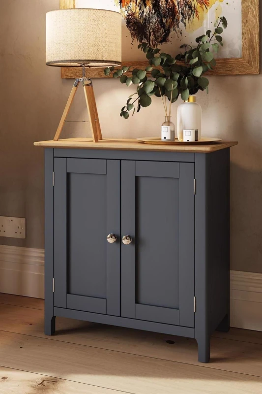 Image of FWStyle 2 Door Compact Painted Oak Sideboard - Graphite Blue Blue Unisex