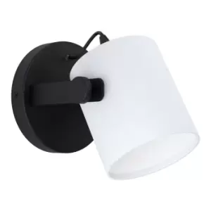Image of LED Wall Light / Sconce Black Steel & White Fabric Shade 1 x 28W E27 Bulb