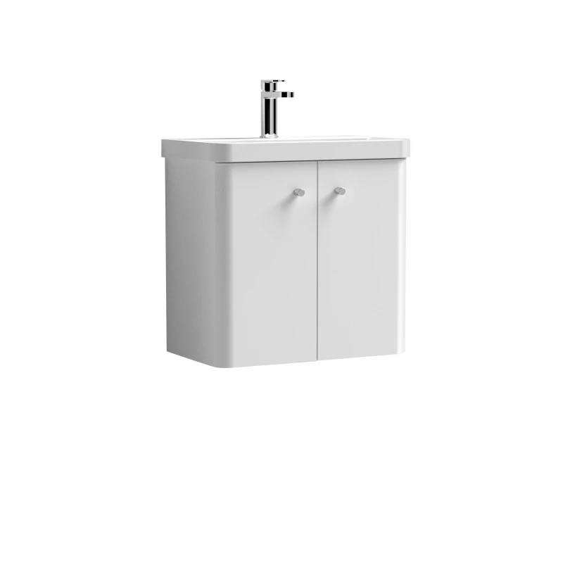 Image of Balterley Wall Hung 2 Door Vanity Unit with Ceramic Sink Gloss White 600mm White