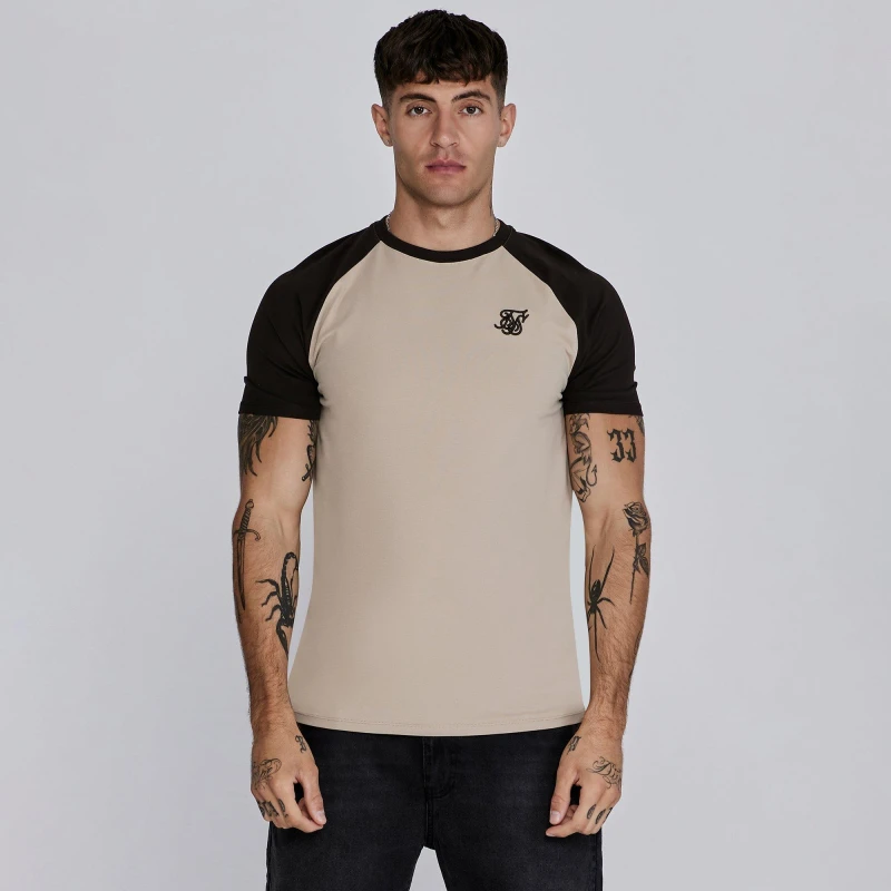 Image of SikSilk Mens Regular Fit Raglan T-Shirt Beige/Brown male Small