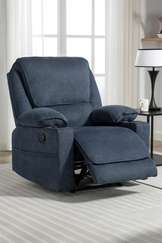 Image of More4Homes Sydney 1 Seater Fabric Manual Recliner Chair with Cupholders Blue