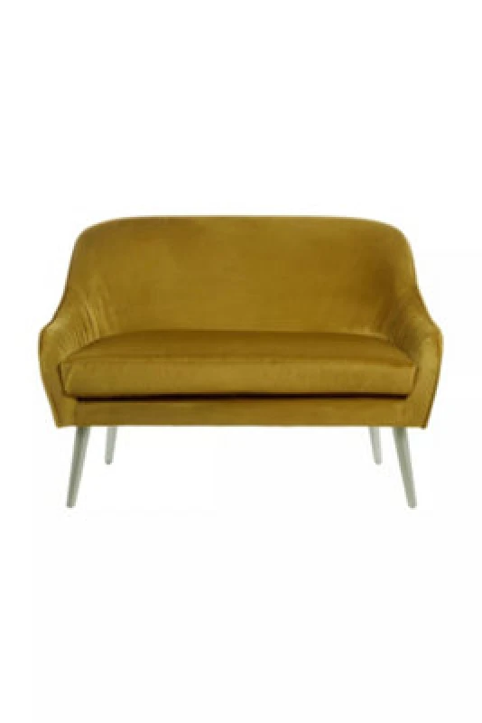 Image of Premier Housewares Interiors By Premier Luxurious Mustard Velvet Sofa For Sitting Areas, Spacious 2 Seater Sofa , Mid-Century Sofa For Bedrooms