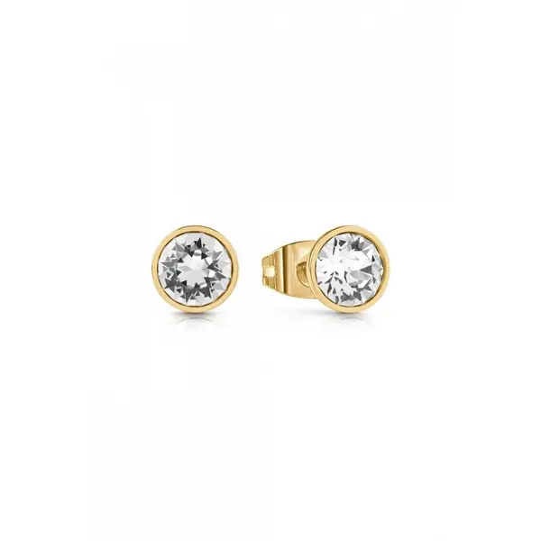 Image of Guess Jewellery Ladies Gold Plated 8mm Clear Solitaire Stud Earrings