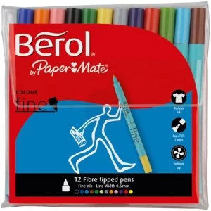 Image of Berol Colour Fine Pens 0.6mm Line Width Assorted Colours Pack of 12 Pens