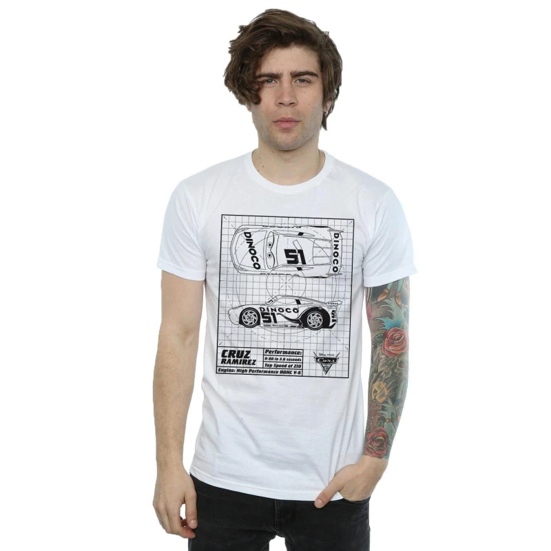 Image of Disney Men Cars Cruz Ramirez Blueprint T-Shirt in White Size: Small White S Male 5057245931175