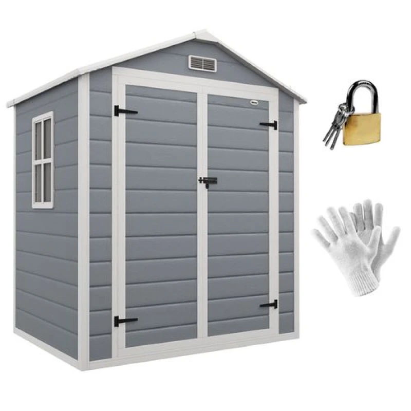 Image of Outsunny Garden Shed 6'x4.5' W/ Lockable Double Doors 845-953V00GY