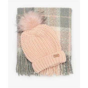 Image of Barbour Saltburn Beanie and Boucle Scarf Gift Set - Pink/Grey
