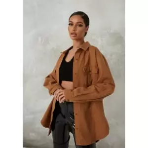 Image of Missguided Boyfriend Fit Denim Shirt Camel - Neutral