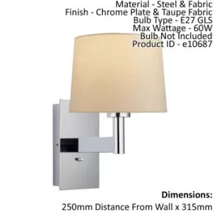 Image of Wall Light & Shade Chrome & Taupe Fabric 60W E27 USB Socket e10687