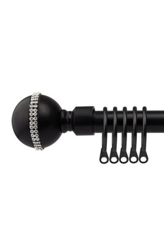 Image of 16-19mm Bejeweled Extendable Metal Curtain Pole Set Black Silk 160-300Cm