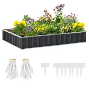 Image of Outsunny Metal Raised Garden Bed No Bottom Diy Large Planter Box With Gloves - Grey