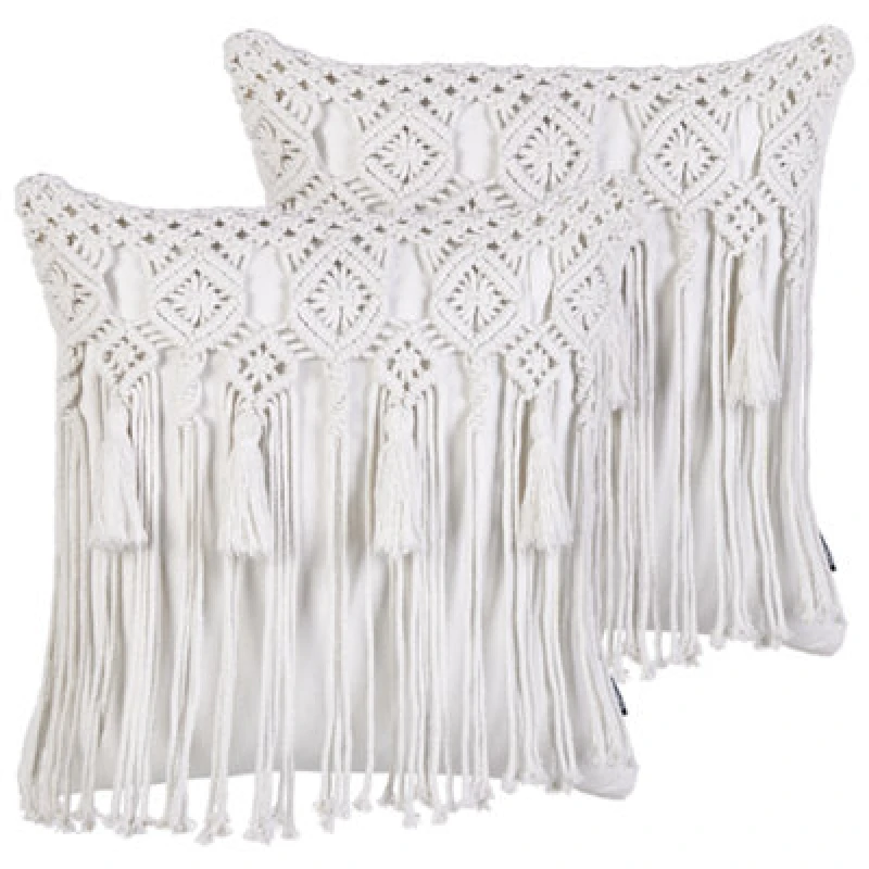 Image of Beliani Set Of 2 Decorative Cushions Bamian Cotton 45 X 45cm Off-White Geometric Pattern