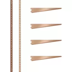 Image of Rothley Bright Twin Slot Shelving Kit 1600mm Uprights (x2) & 320mm Brackets (x4) in Copper Steel