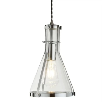 Image of Searchlight Lighting - Searchlight Metal And Glass - 1 Light Dome Ceiling Pendant Chrome Conical Glass, E27