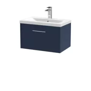 Image of Hudson Reed Juno 600mm Wall Hung Single Drawer Vanity & Mid-Edge Basin - Electric Blue