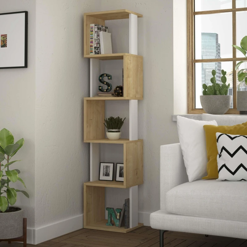 Image of DECORTIE Decortie - Piri Modern Bookcase Display Unit Tall 161cm - Oak / White - White M.KT.02.16410.7