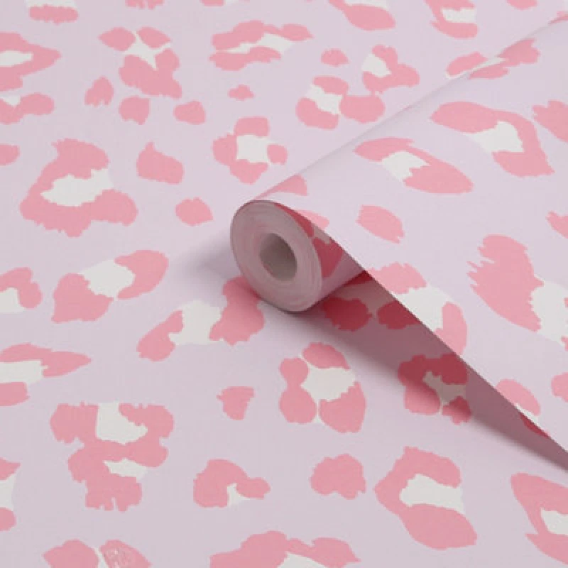 Image of Envy Big Cat Animal Print Wallpaper Pink