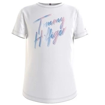 Image of Tommy Hilfiger KG0KG05870-YBR Girls Childrens T shirt in White - Sizes 8 years,10 years,12 years,14 years,16 years