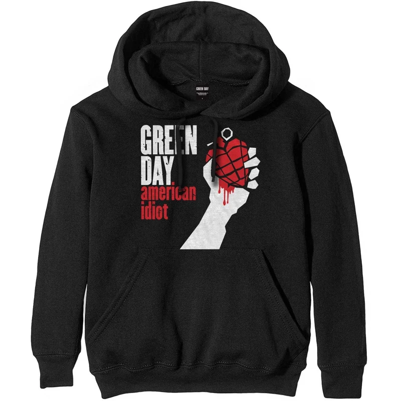 Image of Green Day Mens American Idiot Hoodie in Black Size: Large Black Male L