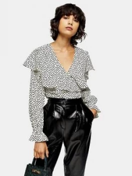 Image of Topshop Ruffle Heart Print Blouse - Monochrome