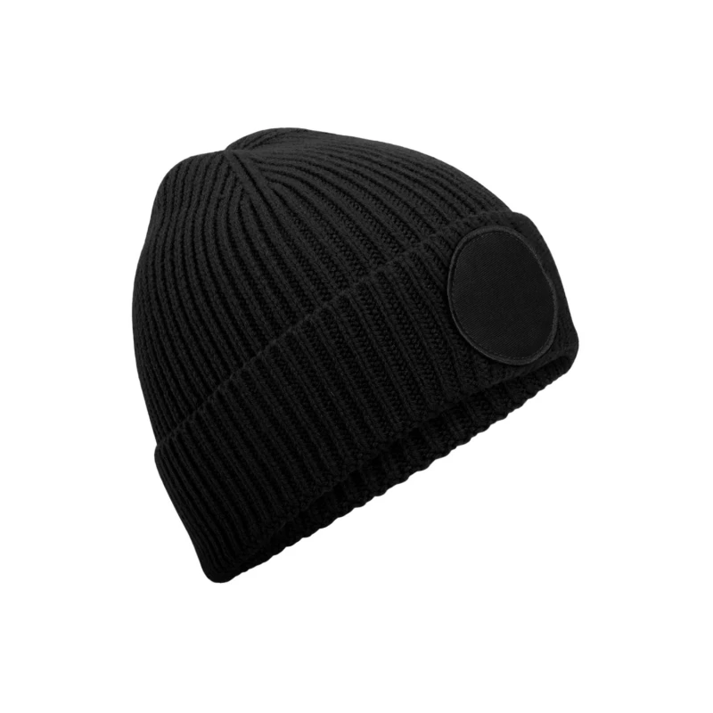 Image of Beechfield Beechfield Men Fashion Circular Patch Beanie in Black One Size Male 5063574673686